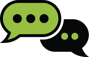 Fototapeta premium Two speech bubbles icon, one green with three dots, one black with two dots, representing chat or conversation