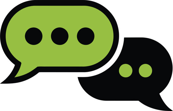 Two speech bubbles icon, one green with three dots, one black with two dots, representing chat or conversation