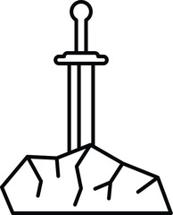 Obraz premium Sword piercing a cracked rock, representing legend, power, and a difficult task