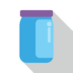 Jar container with a purple lid and long shadow on a white background