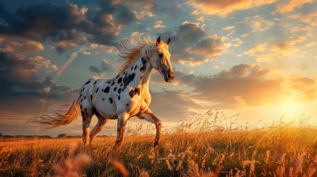 Knabstrupper breed horse at sunset in summer