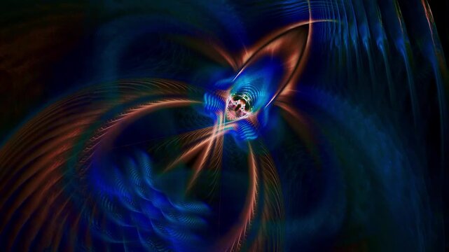 Mysterious glowing blue fractal structure on black background