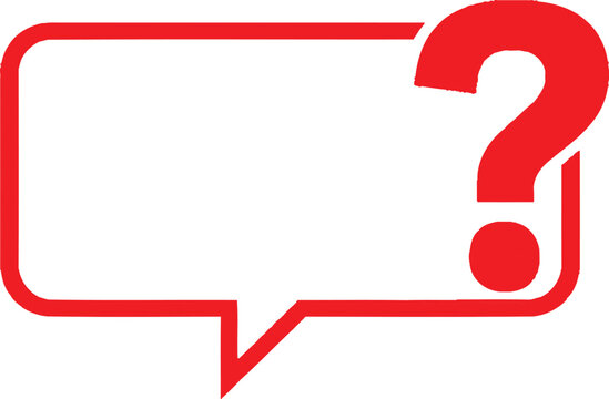 A red speech bubble with a question mark icon