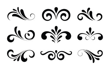 Fototapeta premium Vector set of ornate swirling design elements with floral patterns