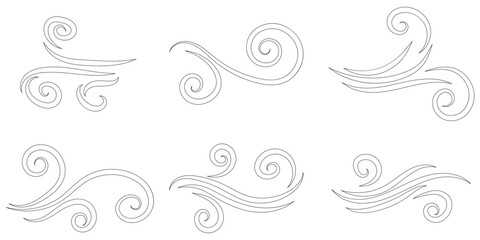 Fototapeta premium Set of abstract swirling wind lines and elegant air current vector graphics ideal for decorative design elements