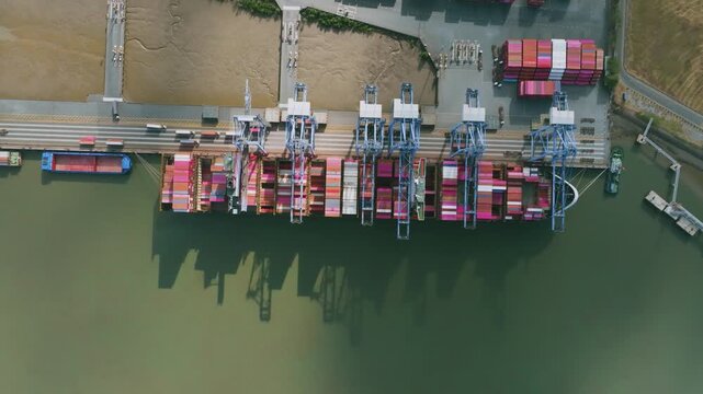 Cargo Vessel Loading Operations at Deep Sea Terminal in Cai Mep International Terminal, Ba Ria Vung Tau, Vietnam
A giant container ship at the berth
