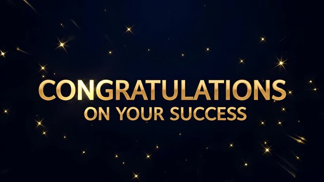 Golden congratulations message with sparkling particle animation, ideal for celebrating success, achievements, awards, and milestones. Perfect for corporate events, graduations,