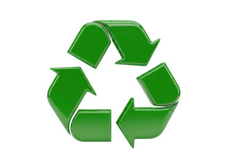Obraz premium A green recycling symbol with three arrows forming a circular shape, representing sustainability and environmental conservation.