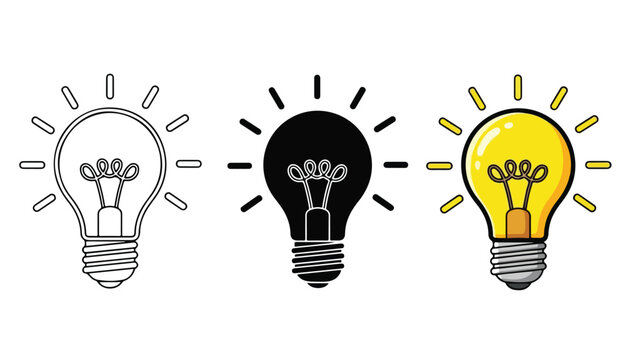 Light bulb ideas innovation vector illustration flat design - Flat Design Icon. line icon set - Icon vector - Blue icon vector. Clipart. Icon collection - Line and glyph solid icon and logo template