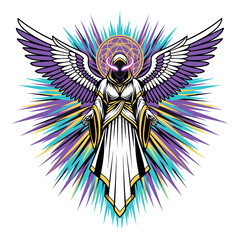 Fototapeta premium Mystical Angelic Being with Glowing Eyes and Wings Illustration
