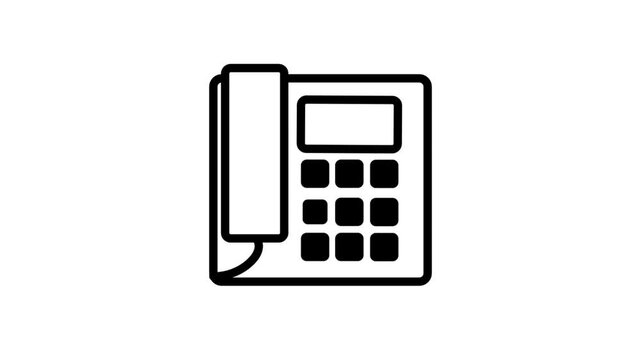 Classic office desk phone motion icon. Outline animation of a classic office desk phone for telecommunication, customer service, and business contact support.