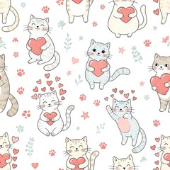 Fototapeta premium Adorable Feline Love Pattern