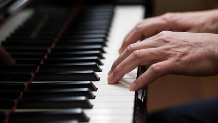 Fototapeta premium Hands Playing Piano Keys Close-Up