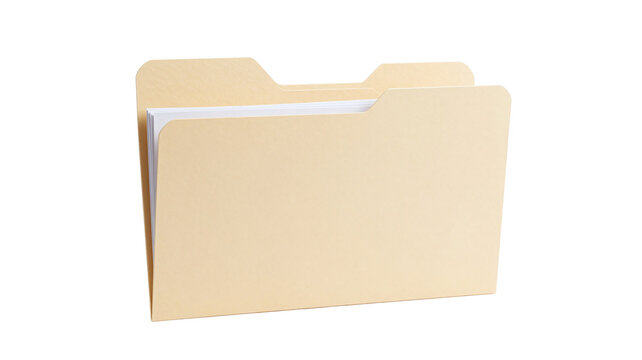 Isolated manila file folder with documents, organized paperwork for office management, on white background
