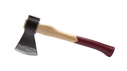 Axe with a wooden handle isolated on a white background, tool for chopping wood, camping equipment