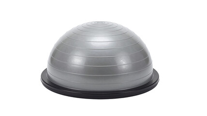Fototapeta premium Gray BOSU ball on black base isolated on white, fitness equipment for balance and core training at home