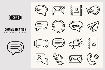 Collection of simple editable stroke communication icons for various purposes