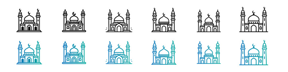 Mosque Icons Collection - Outline and Gradient Styles