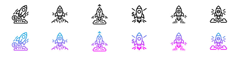Rocket Launch and Startup Success Icons Set