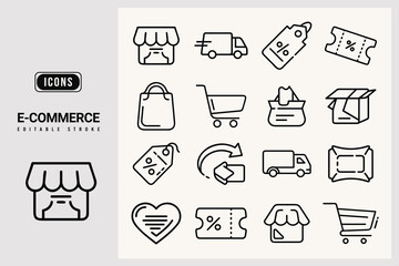 Ecommerce editable stroke icons collection for online shopping store
