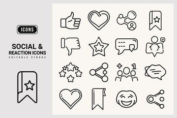 Collection of social media and reaction icons for various uses