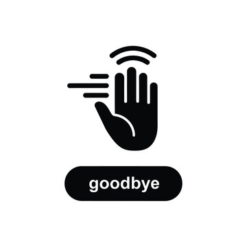 Vector illustration icon black hand icon with goodbye text and motion lines