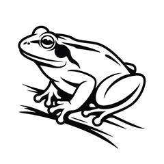 Naklejka premium A black and white illustration of a frog sitting on grass