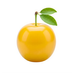 A yellow apple with a green stem and leaves isolated on transparent background