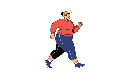 Obraz premium Healthy plus size woman in athletic wear walking briskly as part of her fitness routine and body positive lifestyle on a white background.