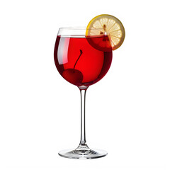 A glass of red sangria with a lemon slice isolated on transparent background
