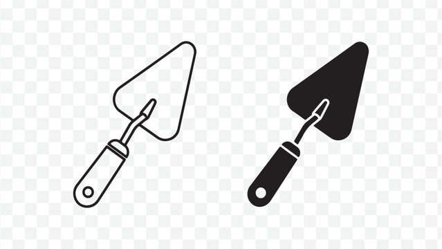 Vector illustration of two trowels in black and white isolated on Transparent Background