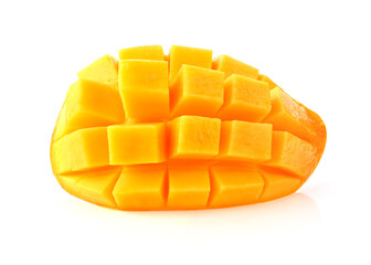 mango cubes half  , Ripe mango cut in cube on whitw background
