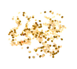 Heap of Dry lentils seeds or vegan protein source isolated on white background top view