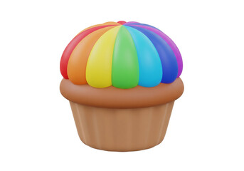 Vibrant Rainbow Swirl Cupcake Isolated on White Background