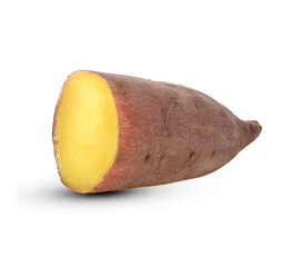 half of Boiled Japanese sweet potato isolated on white background