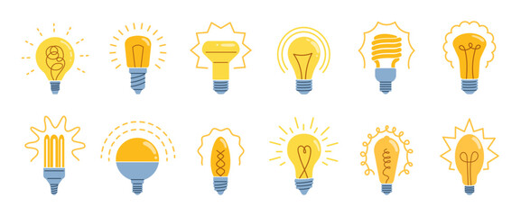 Light bulb. Innovation icon, lightbulb lamp energy or idea invention logo. Trendy glass technology concept, electrical illumination, creativity glow sign, vector isolated illustration © SpicyTruffel