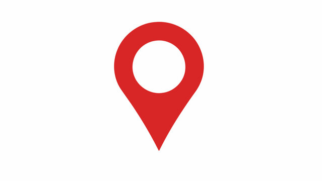 A red map pin icon is shown on a white background, symbolizing location.