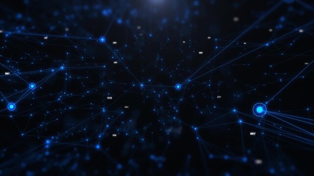 Abstract Technology Digital Polygon Plexus Communication Network Concept. Data Connection Structure With HUD System Transferring 4K Motion Background.