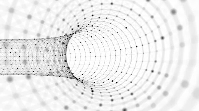 Abstract sci-fi white tunnel. Wormhole absorbs cyberspace. 3D portal. Futuristic fantasy high-tech funnel. 3d rendering.