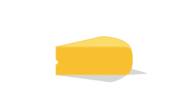 Illustration of a wedge of yellow cheese with a shadow on a white background.