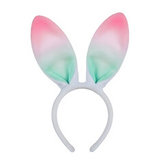 A pastel pink and green bunny ear headband on a white background isolated on transparent background