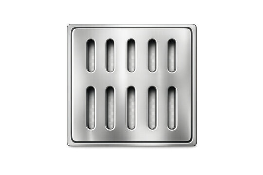 Polished metal grate with parallel slots on a black background, clean and modern design