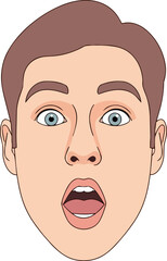 A cartoon man with an astonished expression looks directly forward with wide eyes and an open mouth