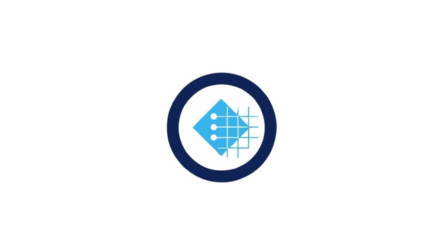 Blue grid logo on white background.