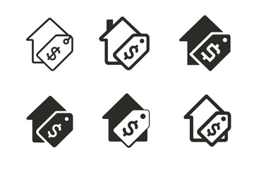 Fototapeta premium Budget-Friendly Decor Icons. Home decor on a budget. Icon set. Set Logo of Home decor on a budget: coupon price tag. harmonious logo variations of the same