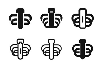 Cable Management Logos. Tidying workspace. Icon set. Set Logo of tidying workspace: cable management clips. harmonious logo variations of the same emblematic