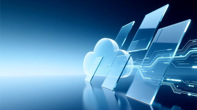 Cloud AI integration concept on Sustainable Digital Infrastructure Layered transparent panels depict data flow vital for Future Business strategy enabling enterprise innovation