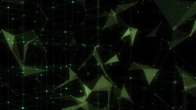 Technology network connection artificial intelligence. Abstract business design. Futuristic green grid neural networks. Motion big data on space. Virtual cyber security background. 3D rendering.