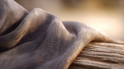 Fototapeta premium Fabric Rests Gently on Wood, Showing the Fine Texture and Detail