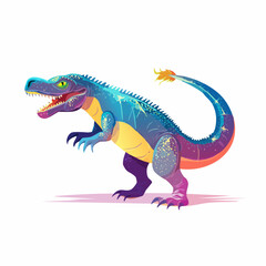 Naklejka premium Dynamic Digital Art of a Fantasy Crocodile-like Creature, Radiating in Bright Blues and Purples, Isolated on White for Creative Projects